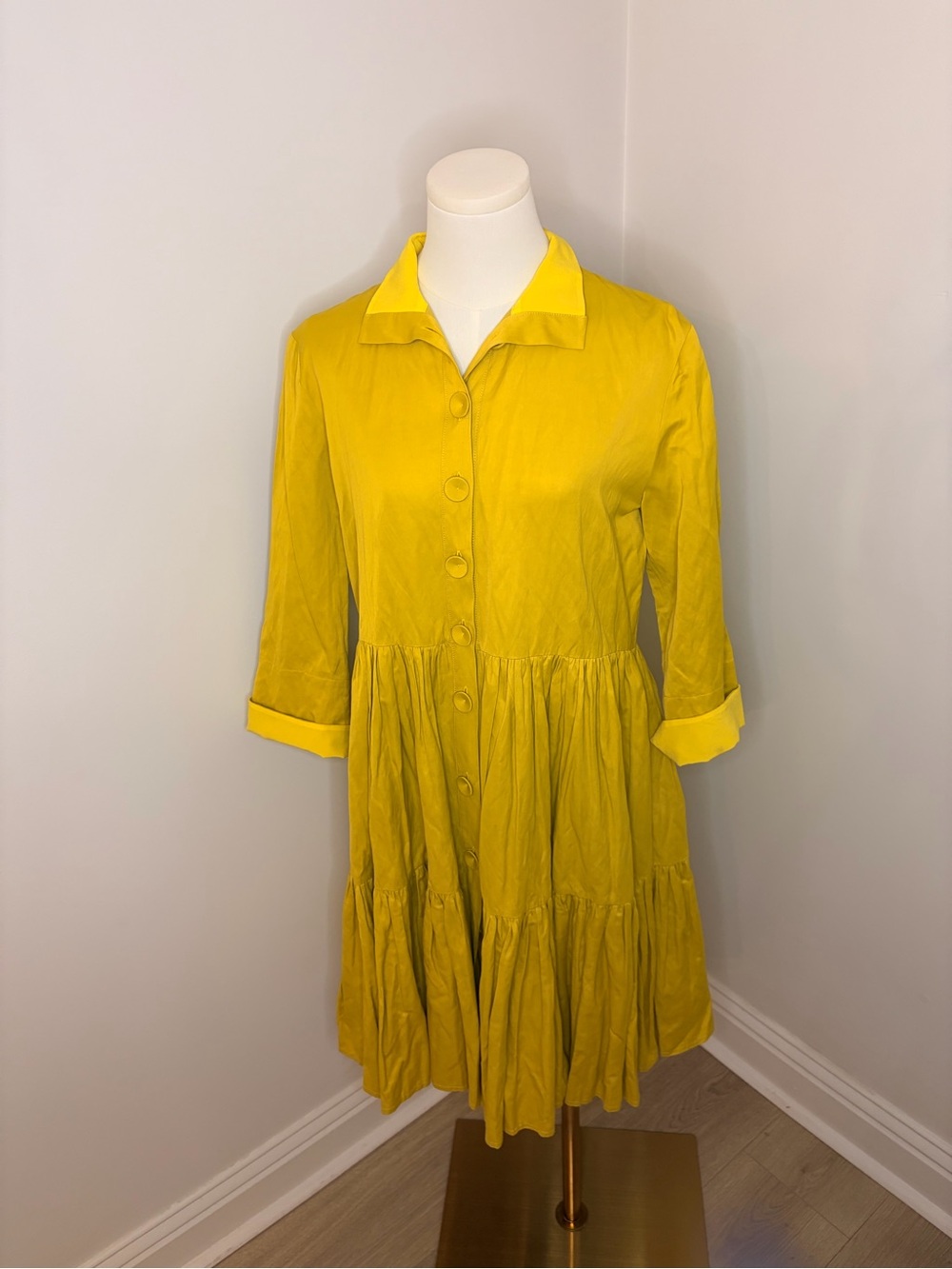 Dovima Paris Chartreuse Botton-Down Dress With Collar/Sleeves Size s